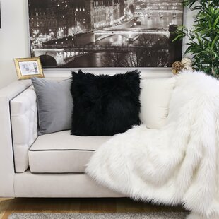 Black fur throw clearance pillows